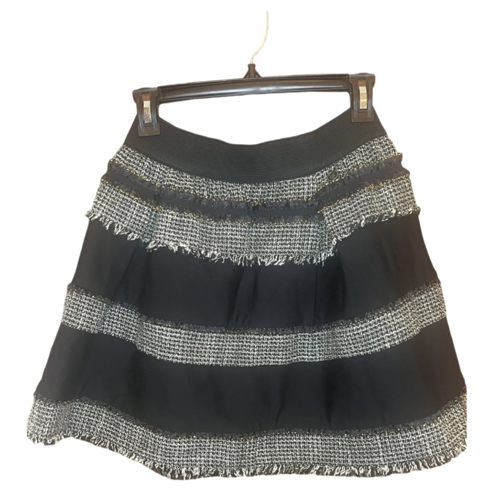 Black Boucle Mixed Material Full Mini Skirt Pleats Fit and Flare Size M